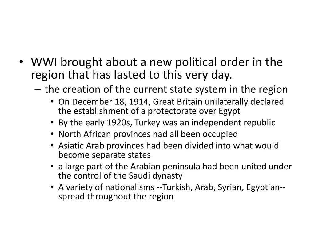 wwi brought about a new political order