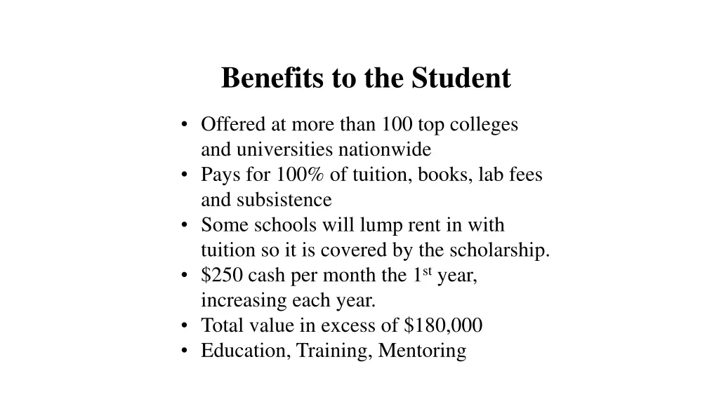 benefits to the student