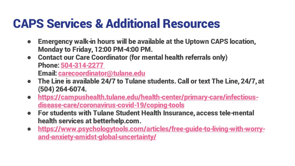 caps services additional resources
