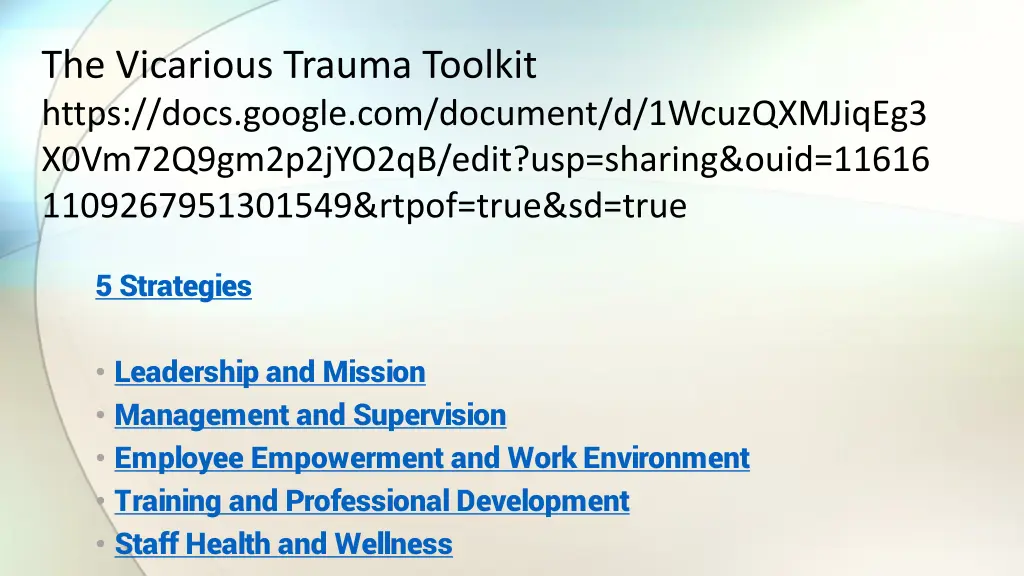 the vicarious trauma toolkit https docs google