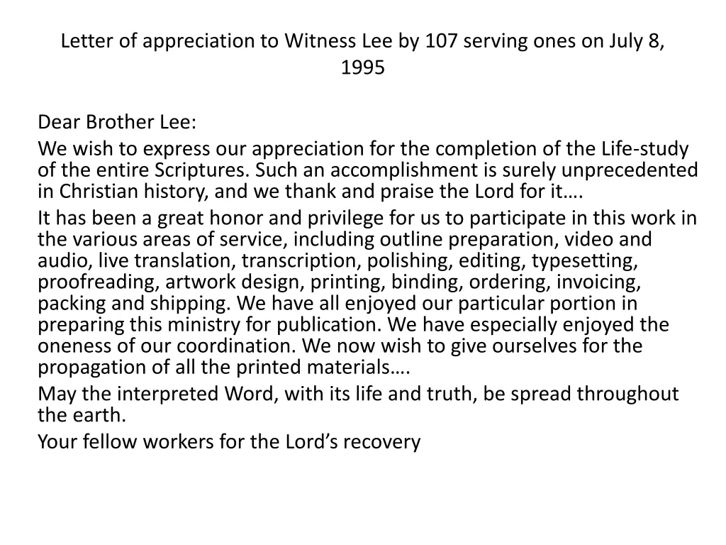 letter of appreciation to witness
