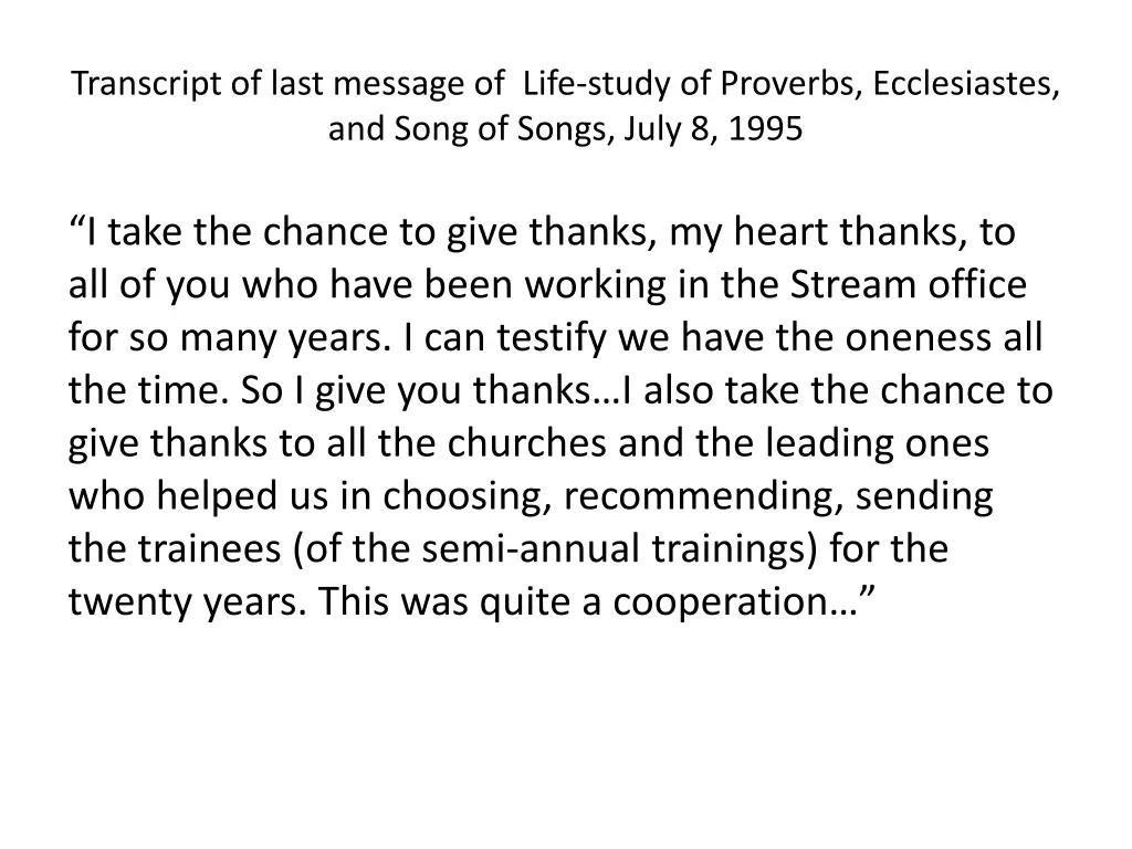 transcript of last message of life study