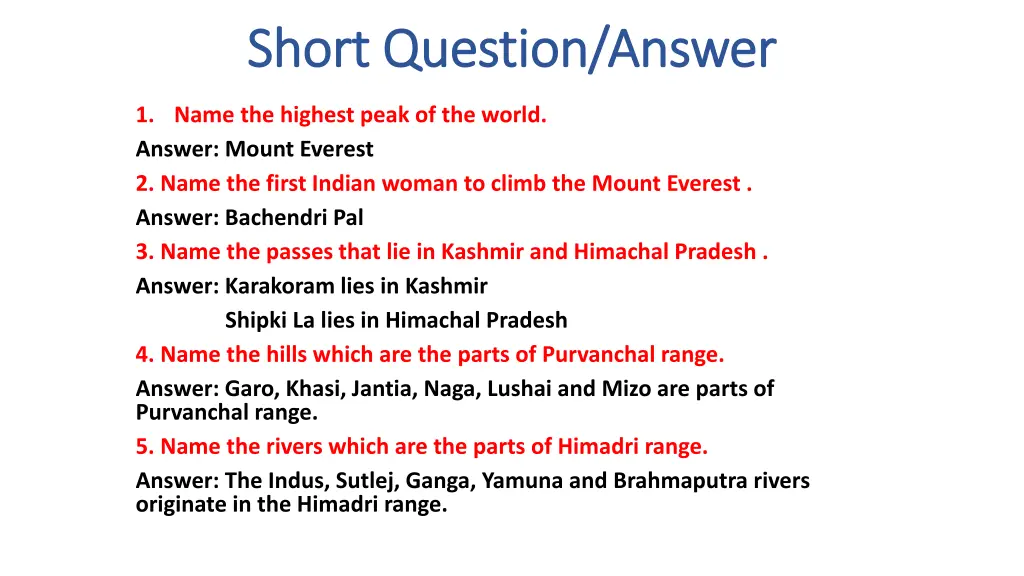 short short question answer question answer