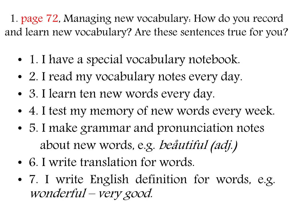 1 page 72 managing new vocabulary