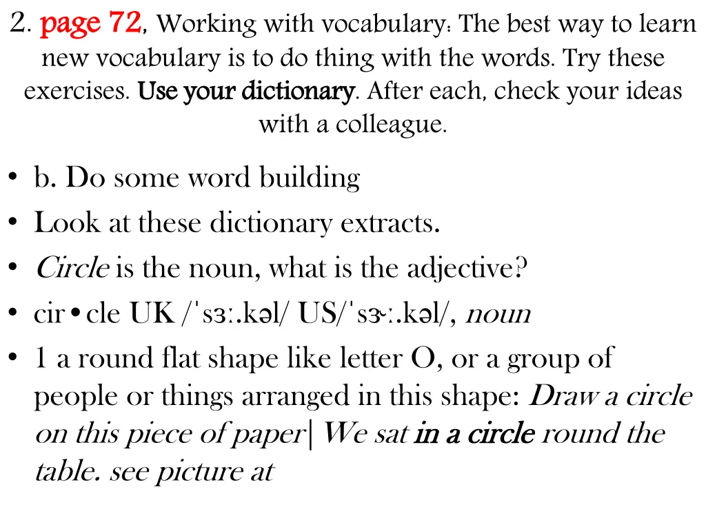 2 page 72 new vocabulary is to do thing with 1
