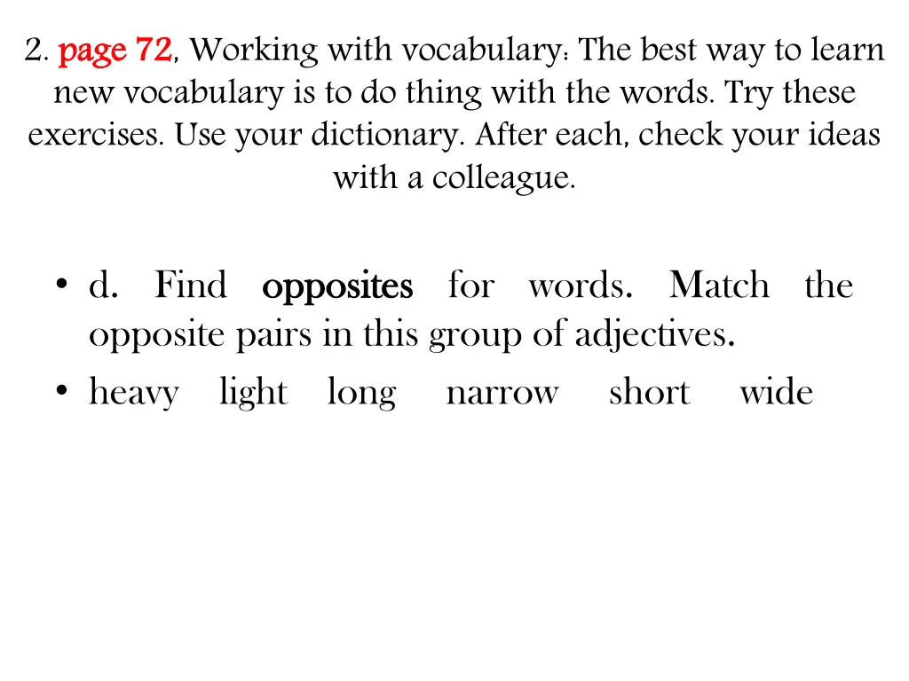 2 page 72 new vocabulary is to do thing with 3