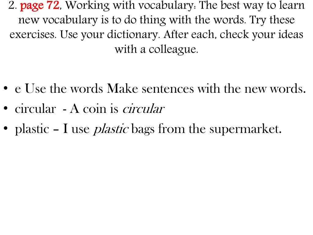 2 page 72 new vocabulary is to do thing with 4