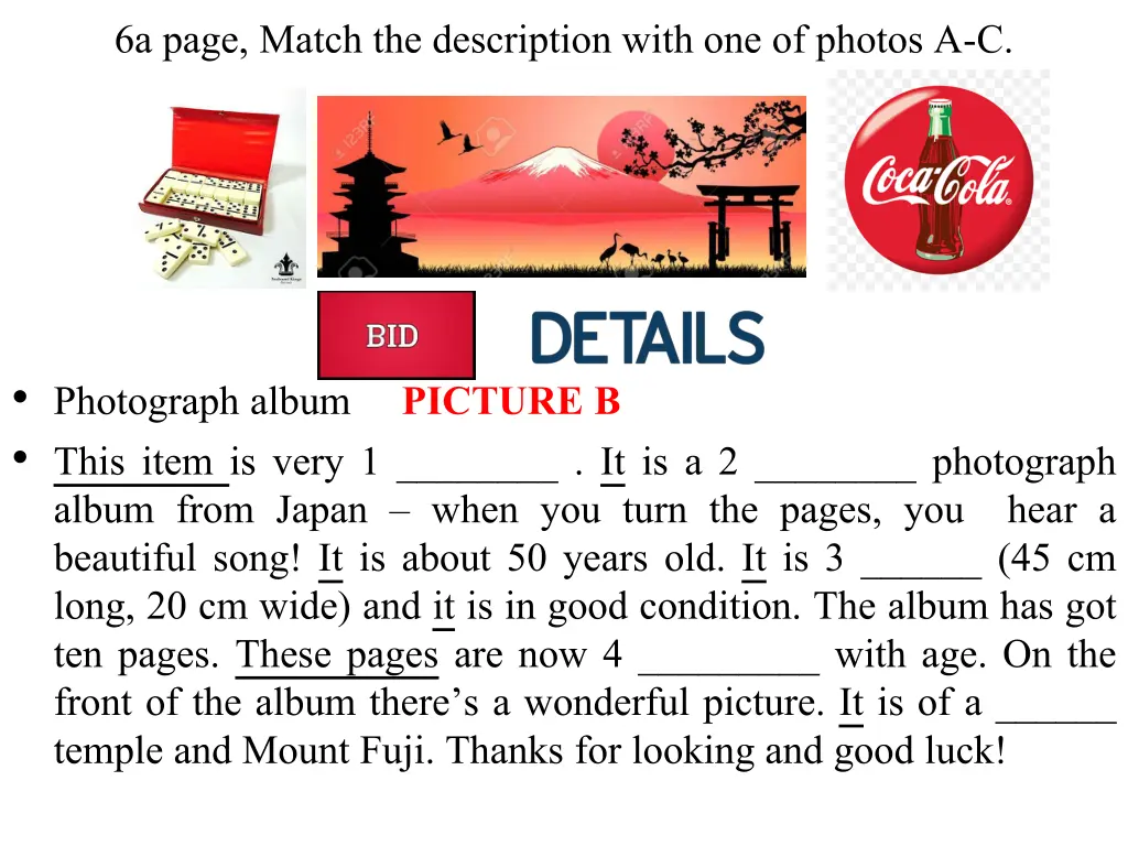 6a page match the description with one of photos 1
