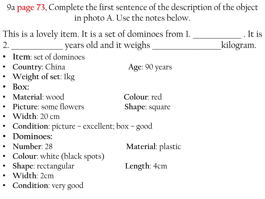 9a page 73 complete the first sentence