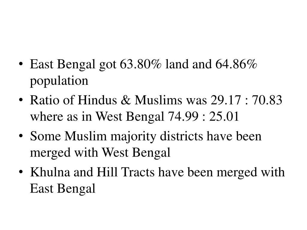 east bengal got 63 80 land and 64 86 population