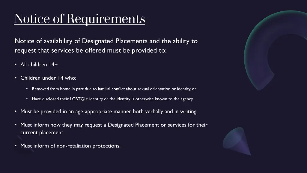 notice of requirements