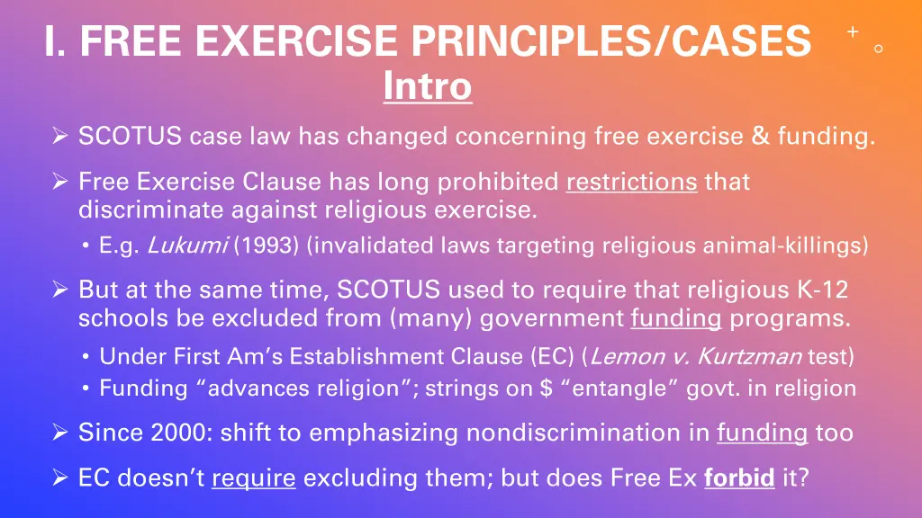 i free exercise principles cases intro scotus
