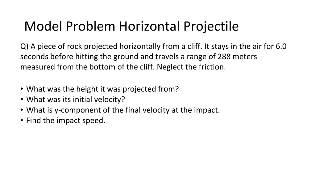 model problem horizontal projectile