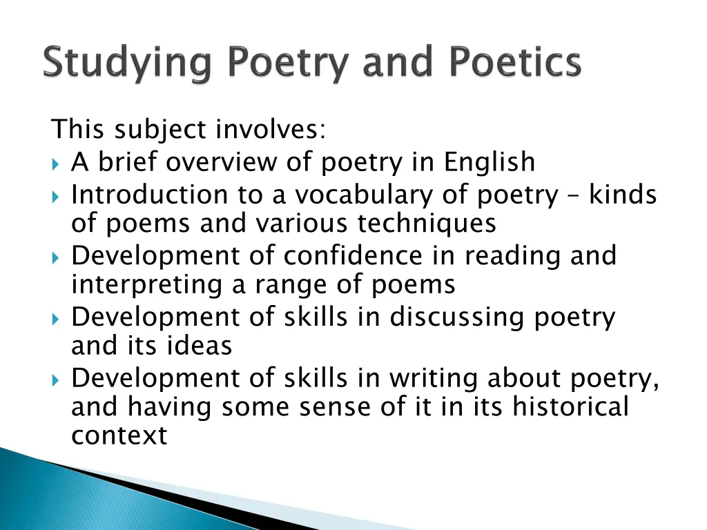 this subject involves a brief overview of poetry