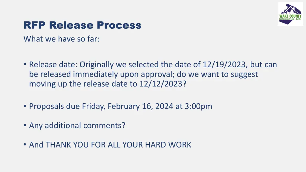 rfp release process what we have so far