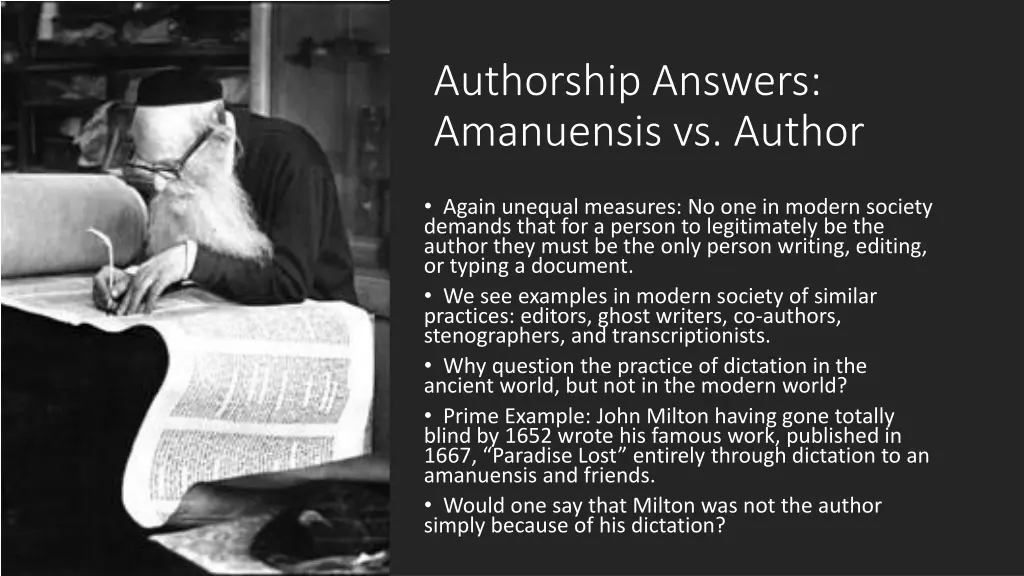 authorship answers amanuensis vs author