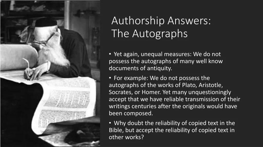 authorship answers the autographs