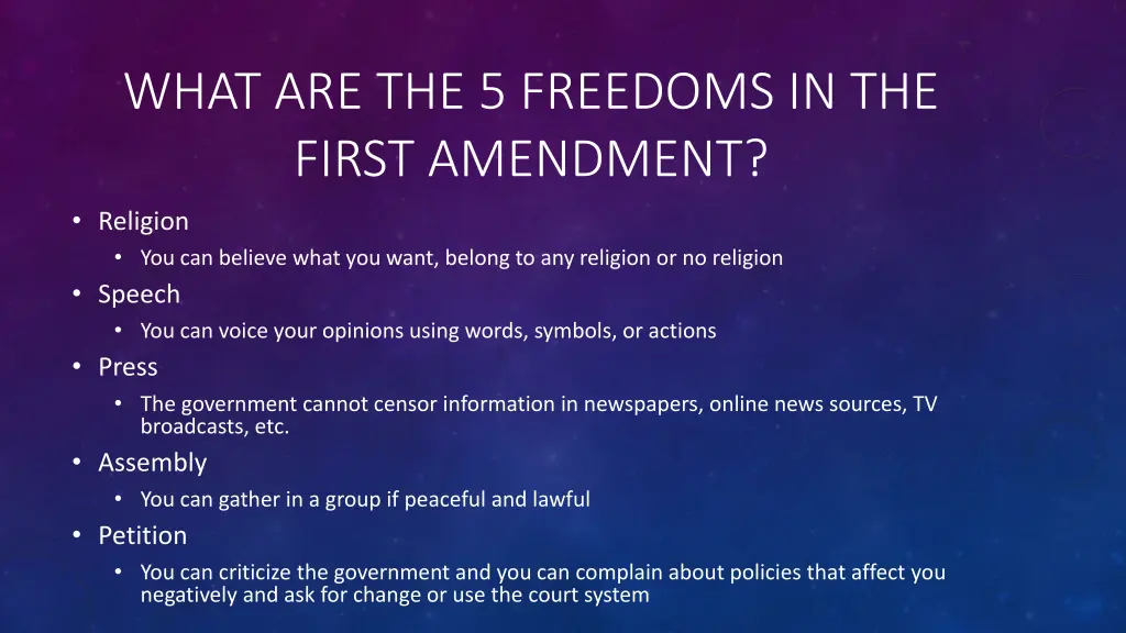 what are the 5 freedoms in the first amendment