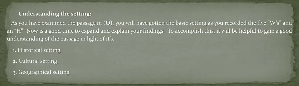 understanding the setting