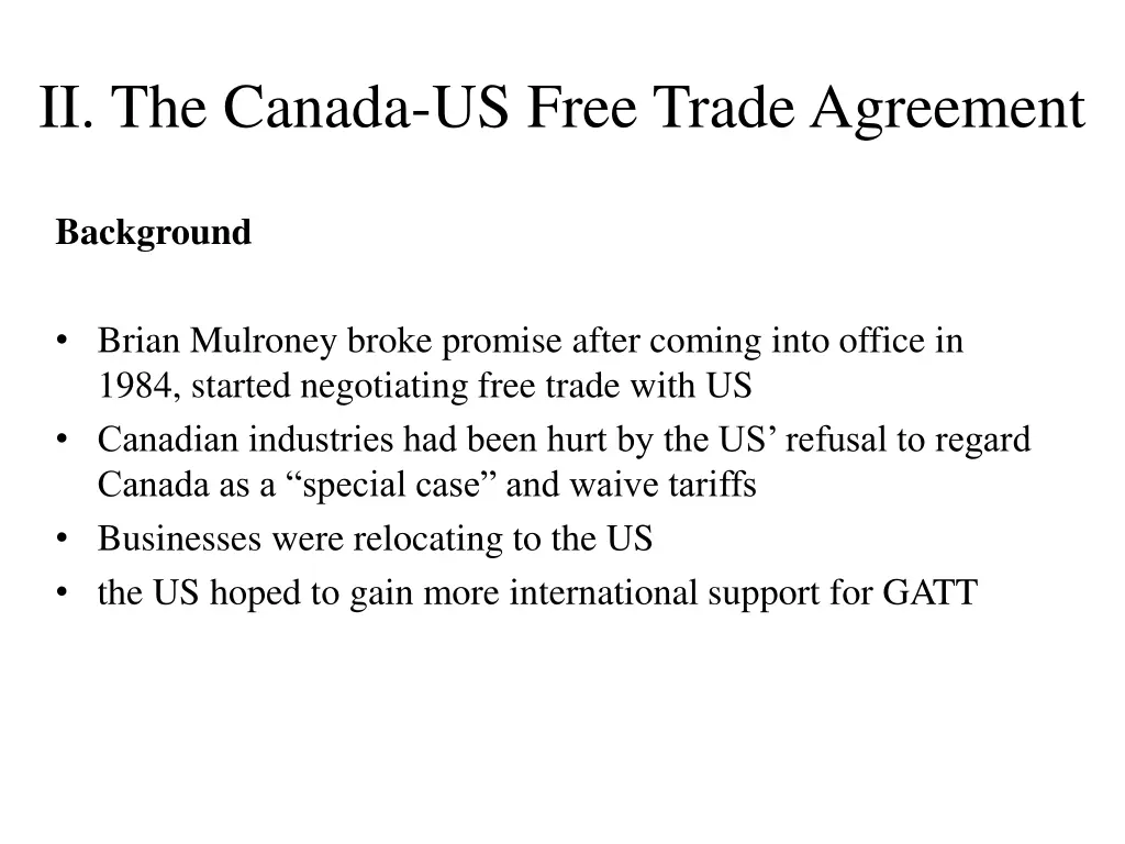 ii the canada us free trade agreement