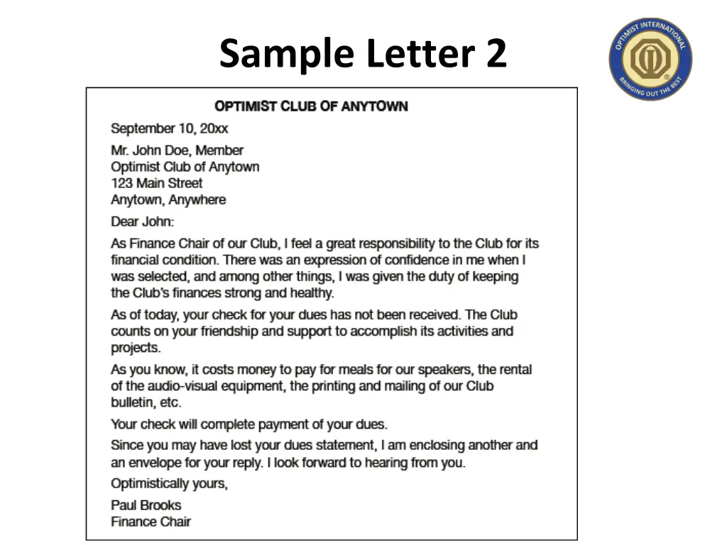 sample letter 2
