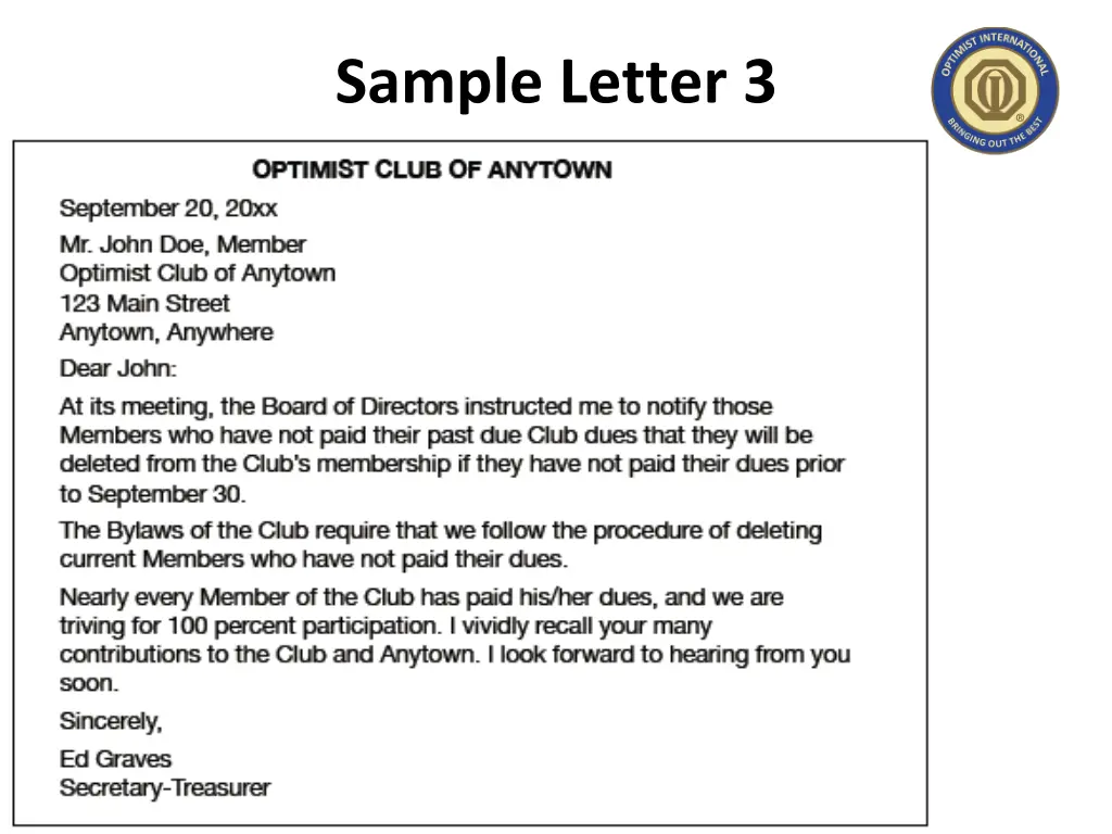 sample letter 3