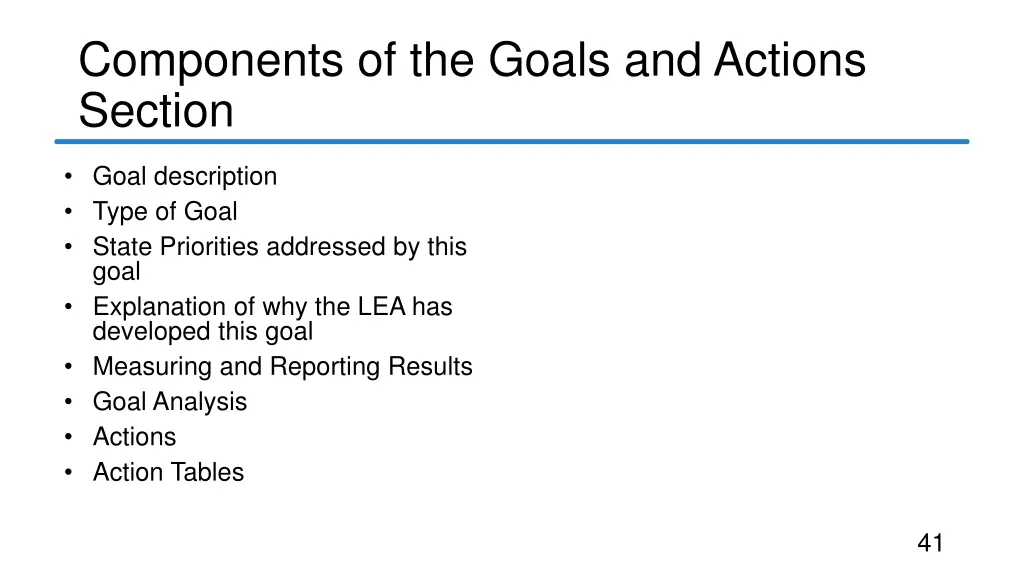 components of the goals and actions section