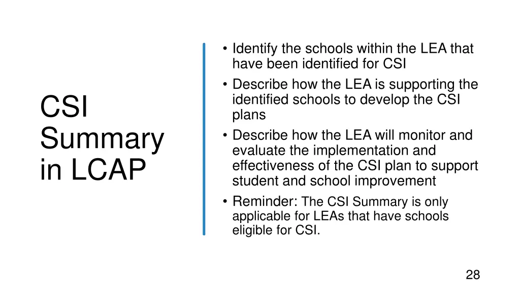 csi summary in lcap