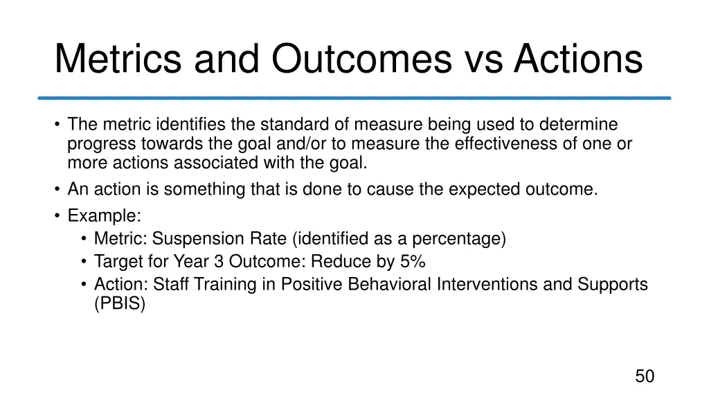 metrics and outcomes vs actions
