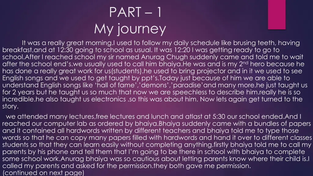 part 1 my journey