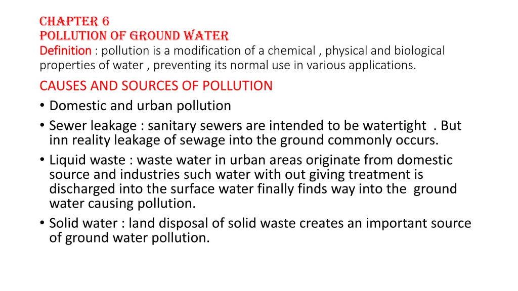 chapter 6 pollution of ground water definition
