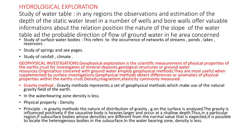 hydrological exploration study of water table