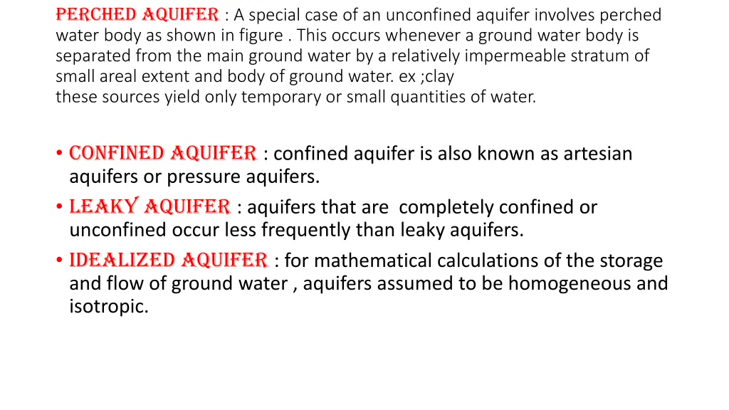 perched aquifer a special case of an unconfined