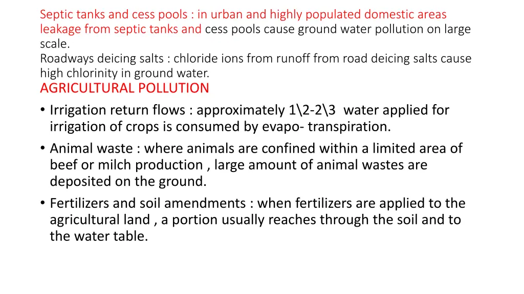 septic tanks and cess pools in urban and highly
