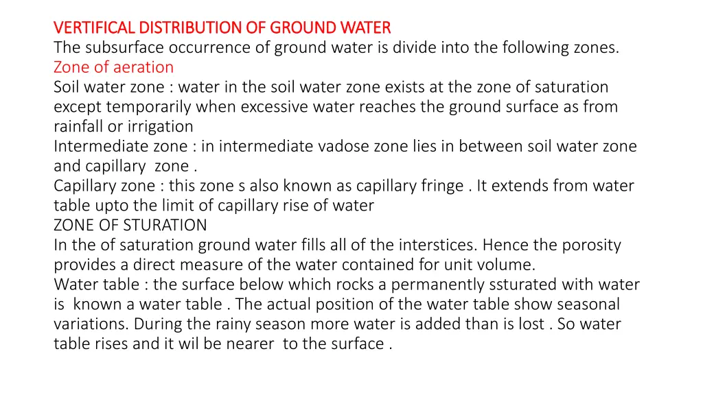 vertifical distribution of ground water