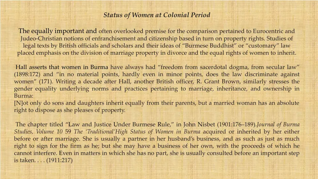 status of women at colonial period 1