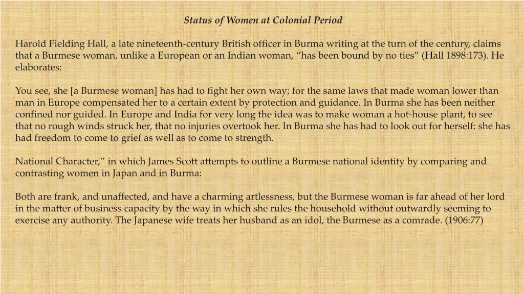 status of women at colonial period