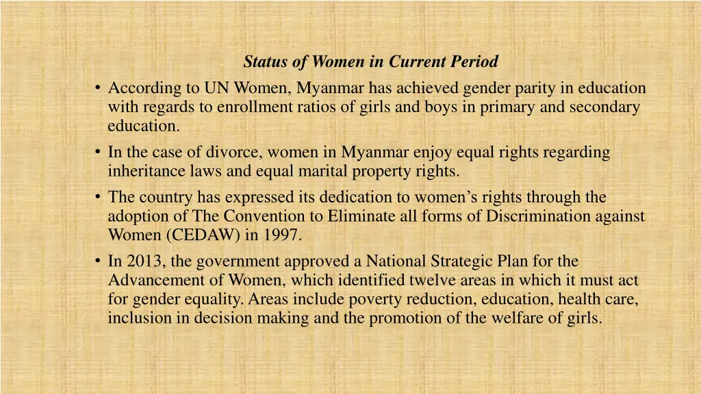 status of women in current period