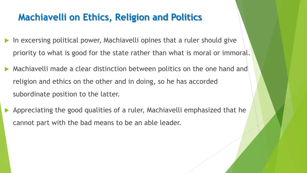 machiavelli on ethics religion and politics