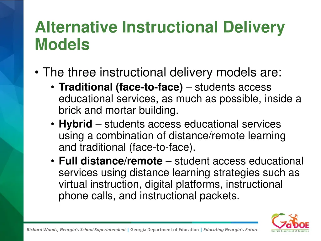 alternative instructional delivery models