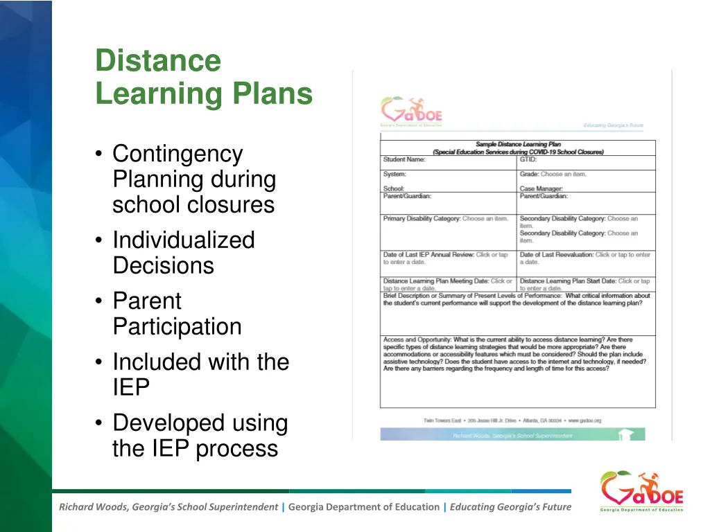 distance learning plans