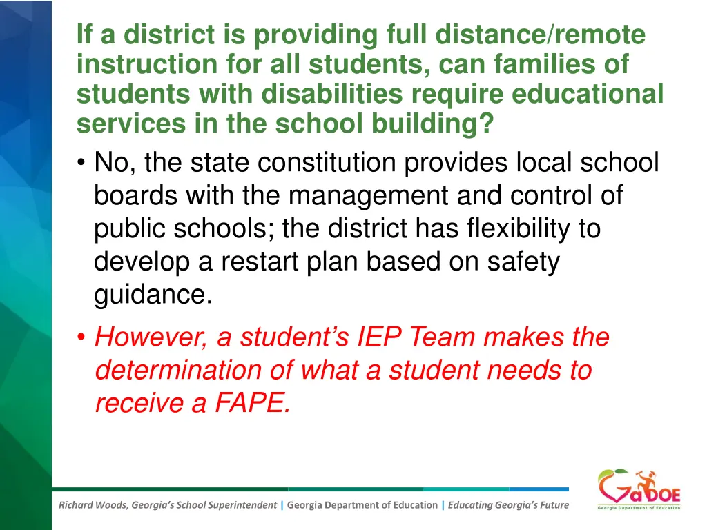 if a district is providing full distance remote