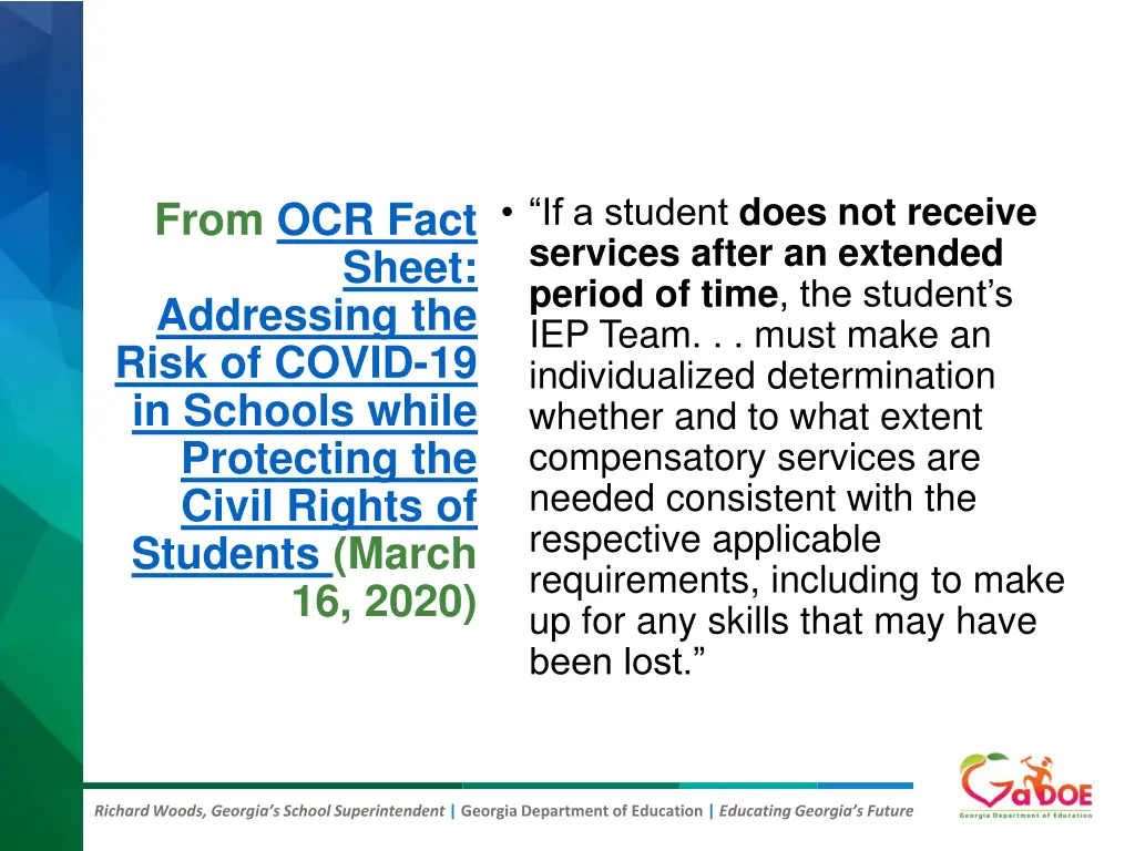 if a student does not receive services after