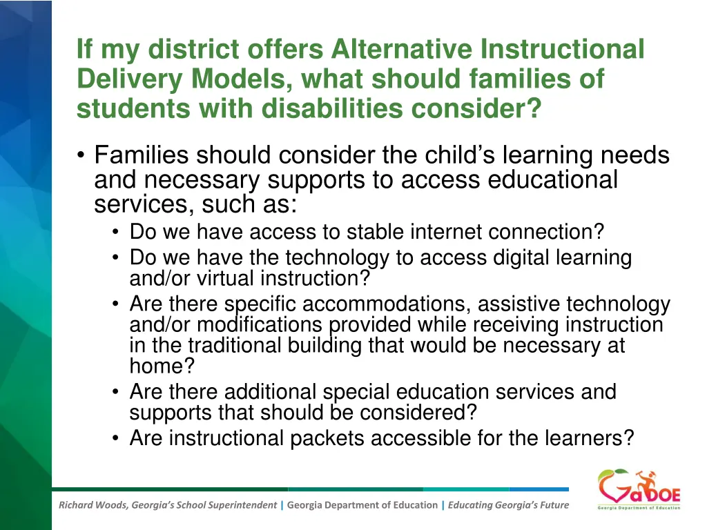 if my district offers alternative instructional