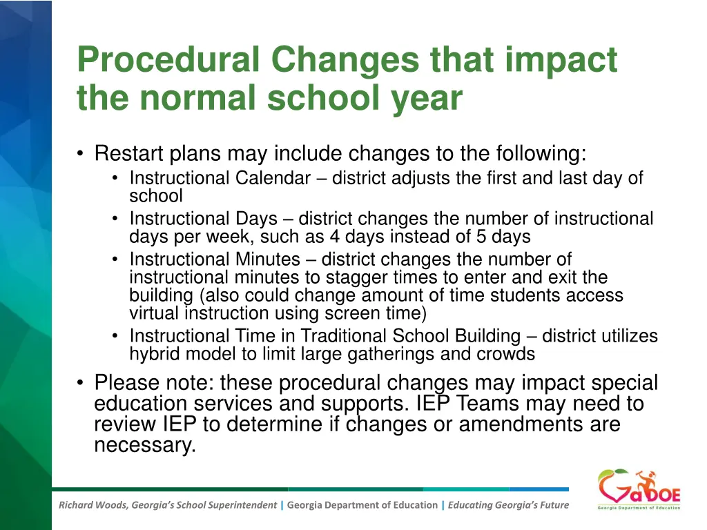 procedural changes that impact the normal school