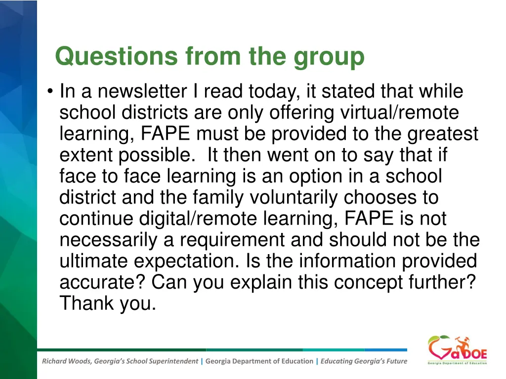questions from the group in a newsletter i read