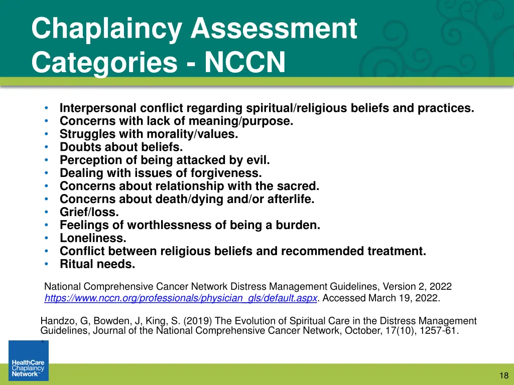 chaplaincy assessment categories nccn