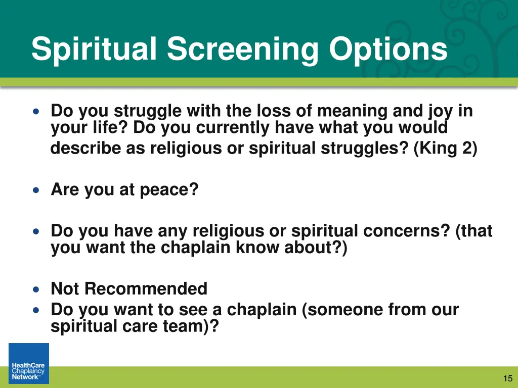 spiritual screening options