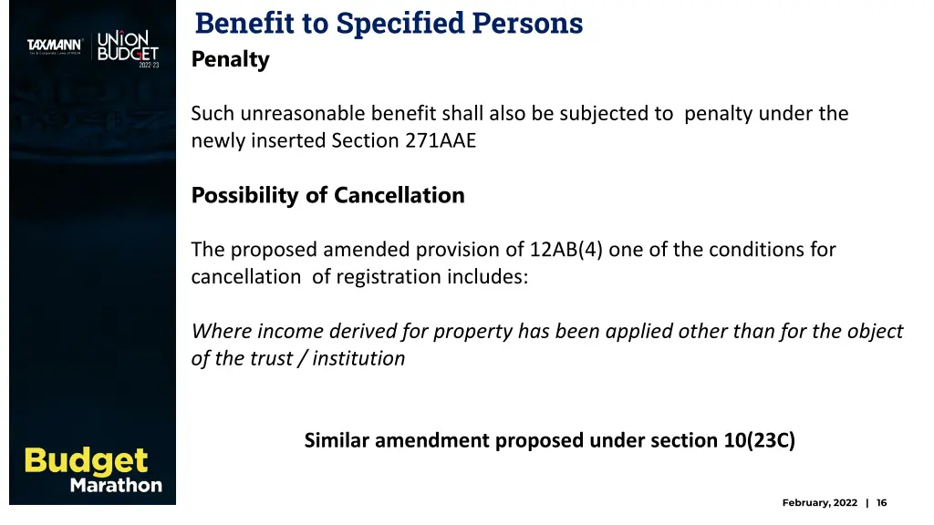 benefit to specified persons 1