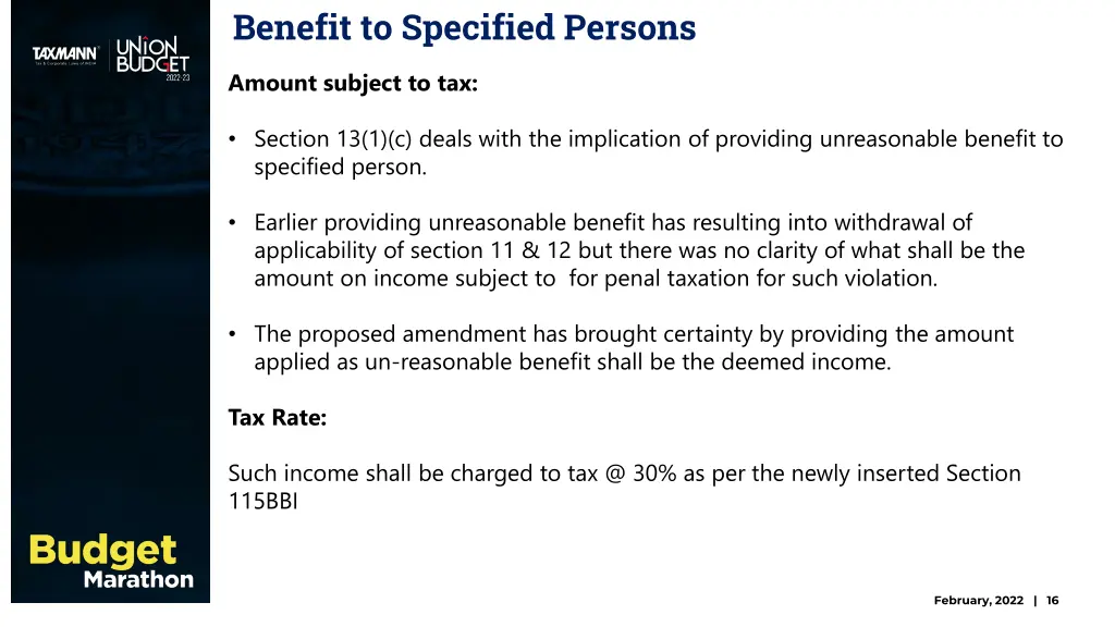 benefit to specified persons